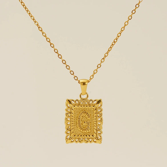 Necklace 316L Stainless Steel Letter Square Pattern Electroplating