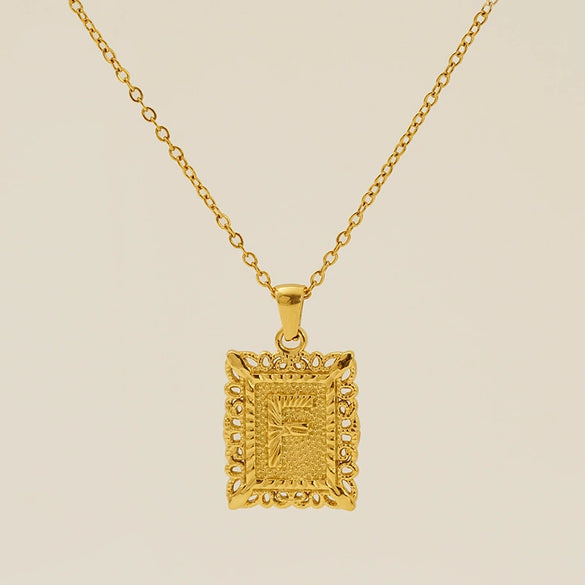 Necklace 316L Stainless Steel Letter Square Pattern Electroplating