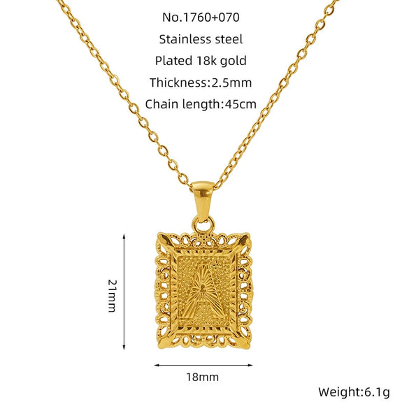 Necklace 316L Stainless Steel Letter Square Pattern Electroplating