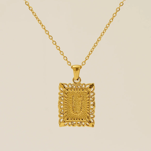 Necklace 316L Stainless Steel Letter Square Pattern Electroplating