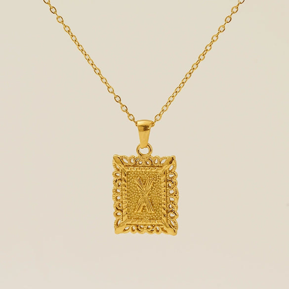 Necklace 316L Stainless Steel Letter Square Pattern Electroplating
