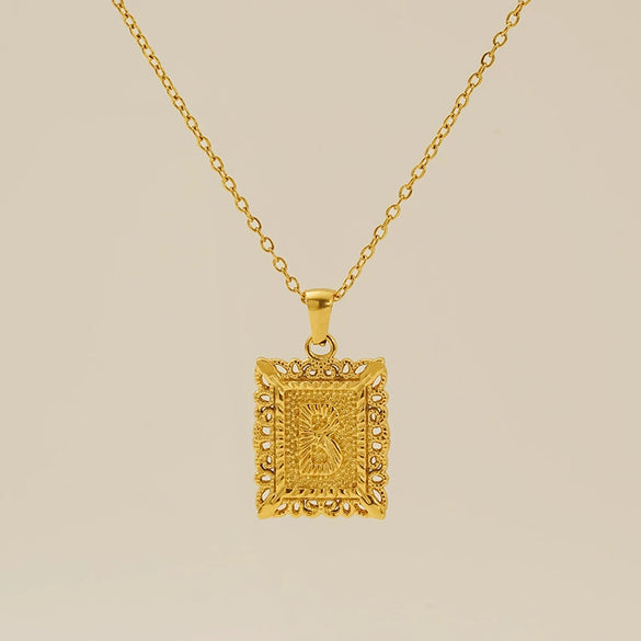 Necklace 316L Stainless Steel Letter Square Pattern Electroplating
