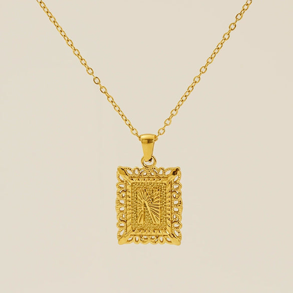 Necklace 316L Stainless Steel Letter Square Pattern Electroplating