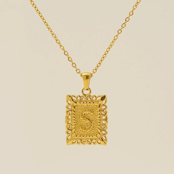 Necklace 316L Stainless Steel Letter Square Pattern Electroplating