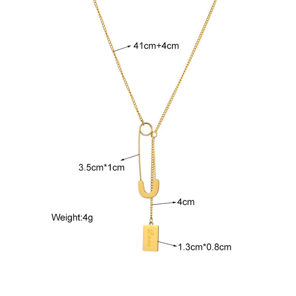 Necklace Titanium Steel Metal Chain Square Tag Pin Pendant Electroplating Cold Style Women's