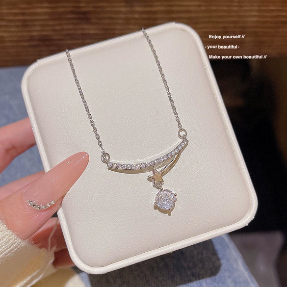Necklace Titanium Steel Mixed Gem Inlay Geometric Lucky Bag Pendant Set With Pearls Women's Light Luxury Design