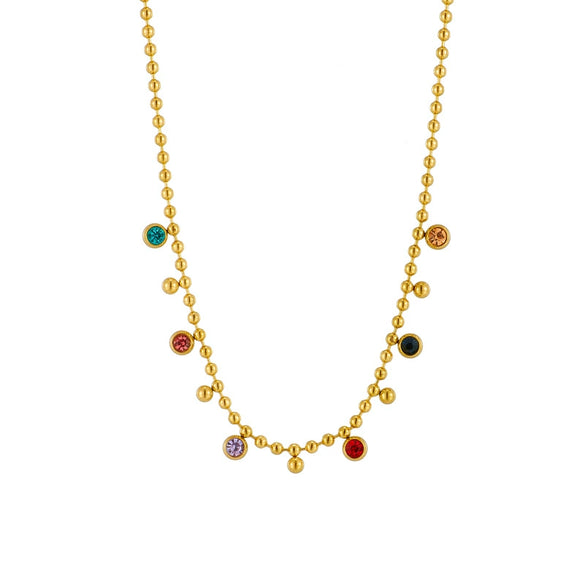 Necklace Titanium Steel Mixed Gemstone Inlay Geometric Round Pendant Electroplating Ball Chain