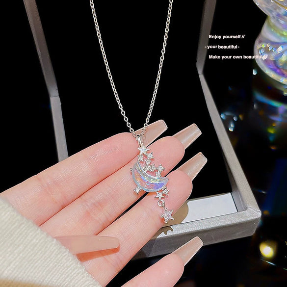 Necklace Titanium Steel Mixed Gemstone Setting Leaf Geometric Zircon Light Luxury