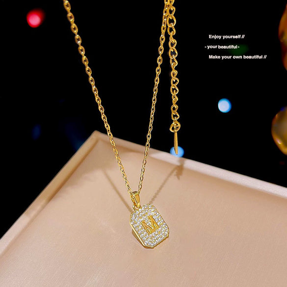 Necklace Titanium Steel Mixed Gemstone Setting Leaf Geometric Zircon Light Luxury