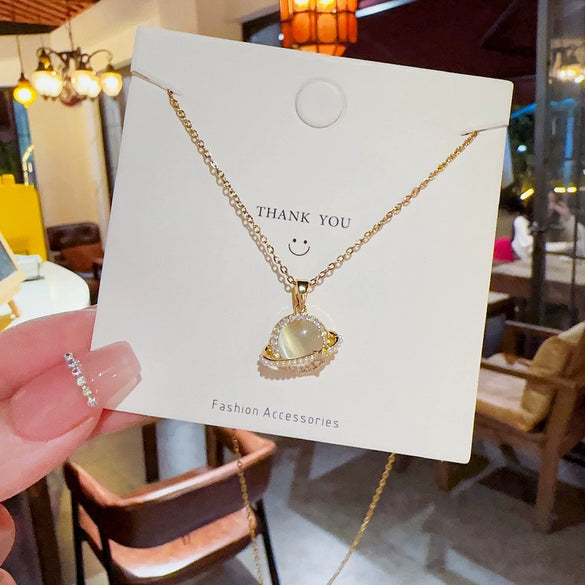 Necklace Titanium Steel Mixed Gemstone Setting Leaf Geometric Zircon Light Luxury