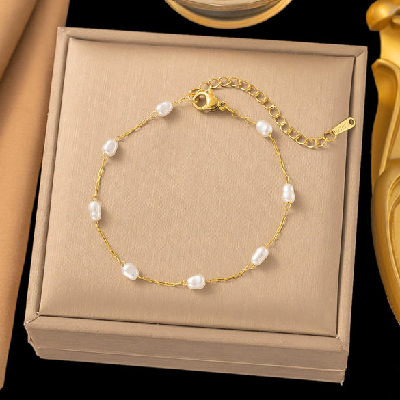 Necklace Titanium Steel Pearl Natural Stone Beaded Irregular Geometric Electroplating Women