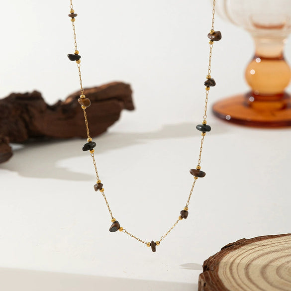 Necklace Titanium Steel Pearl Natural Stone Beaded Irregular Geometric Electroplating Women