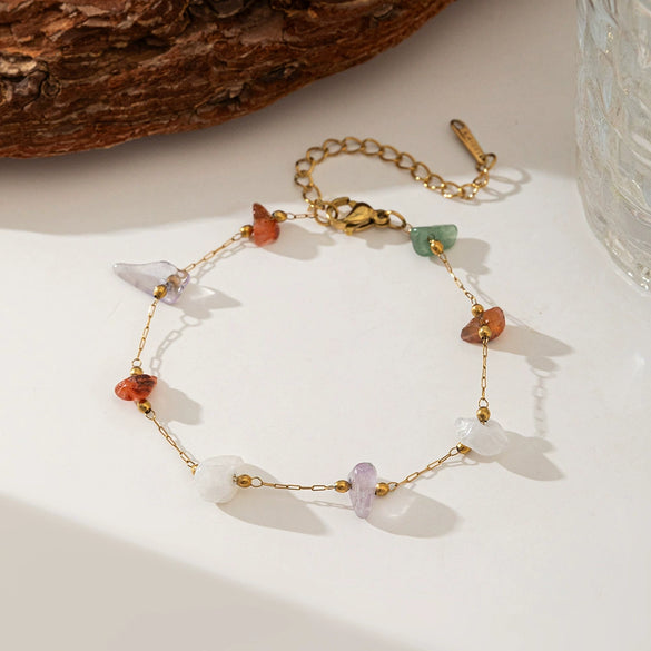 Necklace Titanium Steel Pearl Natural Stone Beaded Irregular Geometric Electroplating Women