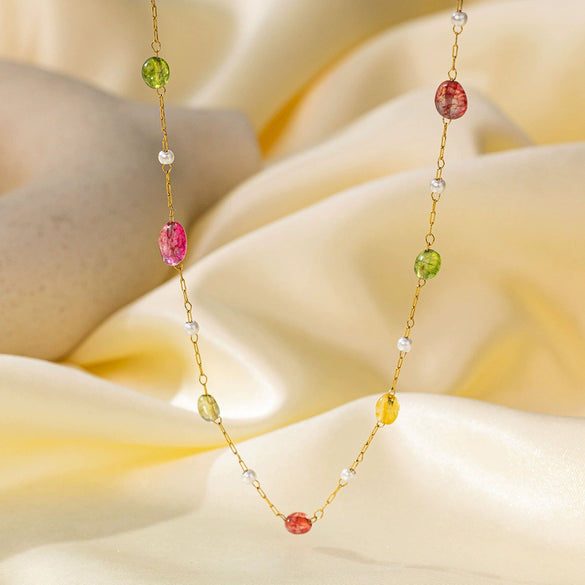 Necklace Titanium Steel Pearl Natural Stone Beaded Irregular Geometric Electroplating Women