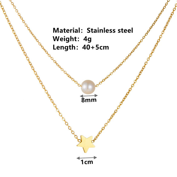 Necklace Titanium Steel Pearl Star Geometric Electroplating Bamboo Chain Women's