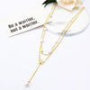 Necklace Titanium Steel Pearl Tassel Butterfly Double Layer Clavicle Chain Electroplating Women's