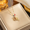 Necklace Titanium Steel Retro Flower Inlaid Zircon Electroplating Water Wave Chain For Women