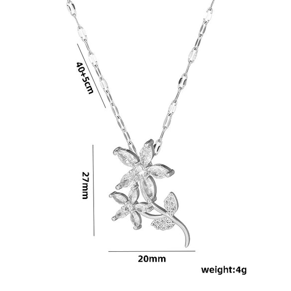 Necklace Titanium Steel Retro Flower Inlaid Zircon Electroplating Water Wave Chain For Women
