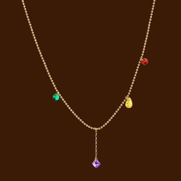 Necklace Titanium Steel Rhinestone Geometric Pattern Bead Chain Electroplating For Women