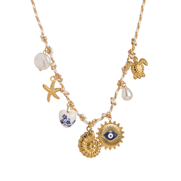 Necklace Titanium Steel Shell Starfish Butterfly Turtle Chili Elephant Pearl Electroplating Multipendant