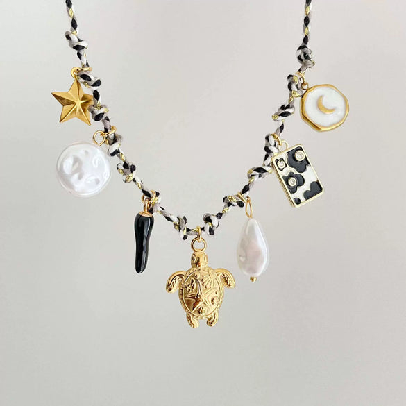 Necklace Titanium Steel Shell Starfish Butterfly Turtle Chili Elephant Pearl Electroplating Multipendant