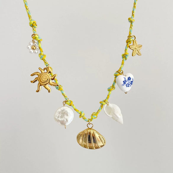Necklace Titanium Steel Shell Starfish Butterfly Turtle Chili Elephant Pearl Electroplating Multipendant