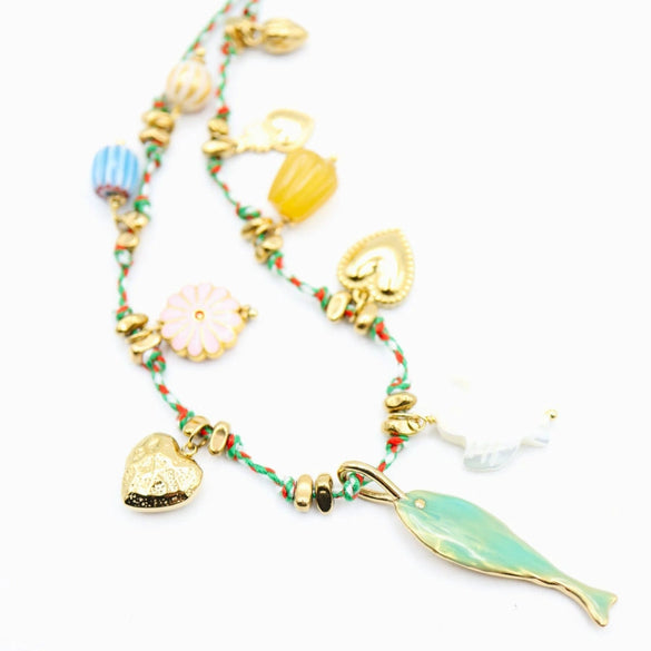 Necklace Titanium Steel Shell Starfish Butterfly Turtle Chili Elephant Pearl Electroplating Multipendant