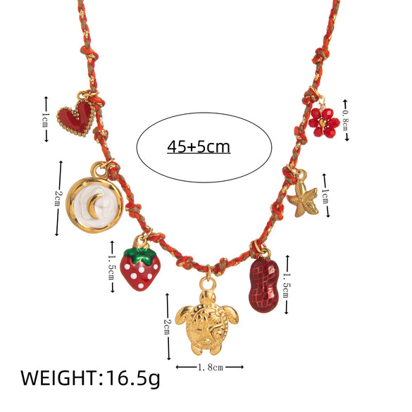Necklace Titanium Steel Shell Starfish Butterfly Turtle Chili Elephant Pearl Electroplating Multipendant