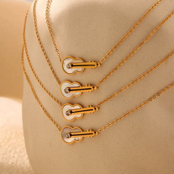 Necklace 316L Stainless Steel Simple Sweet Violin Design Electroplating Geometric