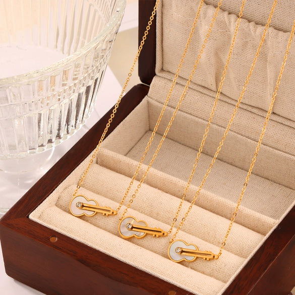 Necklace 316L Stainless Steel Simple Sweet Violin Design Electroplating Geometric
