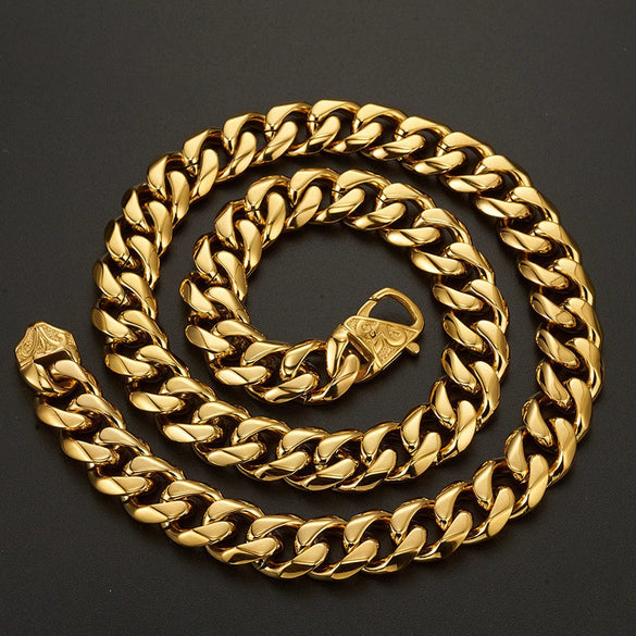 Necklace Titanium Steel Sixsided Cuban Chain Cast Buckle Polishing Men's