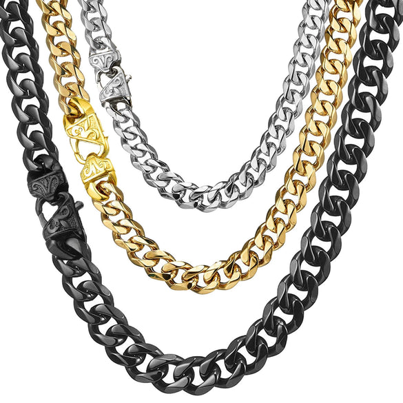 Necklace Titanium Steel Sixsided Cuban Chain Cast Buckle Polishing Men's