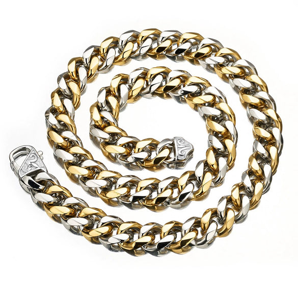 Necklace Titanium Steel Sixsided Cuban Chain Cast Buckle Polishing Men's
