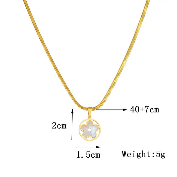 Necklace Titanium Steel Small Round Flower Pendant Gold Plated Snake Bone Chain Fashion Style