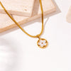 Necklace Titanium Steel Small Round Flower Pendant Gold Plated Snake Bone Chain Fashion Style