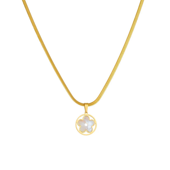 Necklace Titanium Steel Small Round Flower Pendant Gold Plated Snake Bone Chain Fashion Style