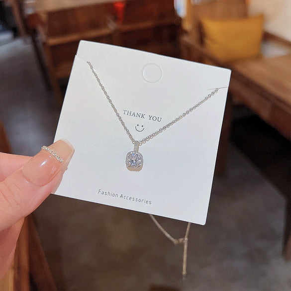 Necklace Titanium Steel Square Diamond Zircon Drop Shape Pendant Geometric Style