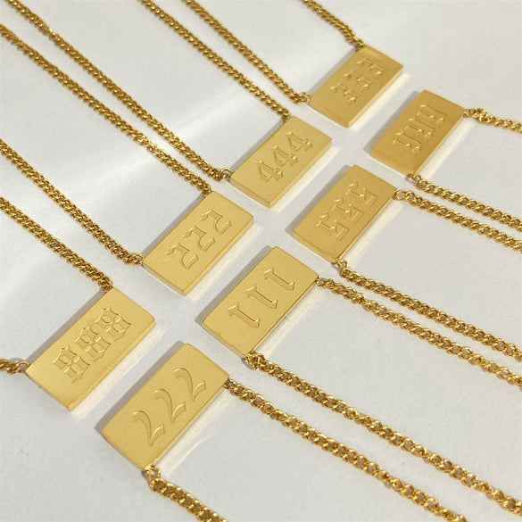 Necklace Titanium Steel Square Tag With Letters Numbers Text Furnace Vacuum Plating Real Gold