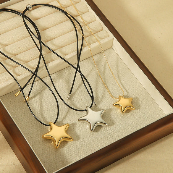 Necklace Titanium Steel Stainless Steel Fivepointed Star Pendant Snake Chain Electroplating Allmatch Unisex