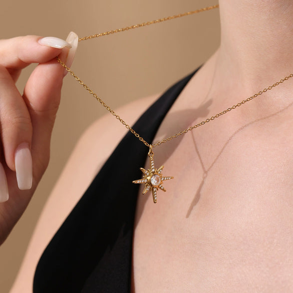 Necklace 316L Stainless Steel 316L Stainless Steel Geometric Eightpointed Star Electroplated Light Luxury Style Women's Jewelry