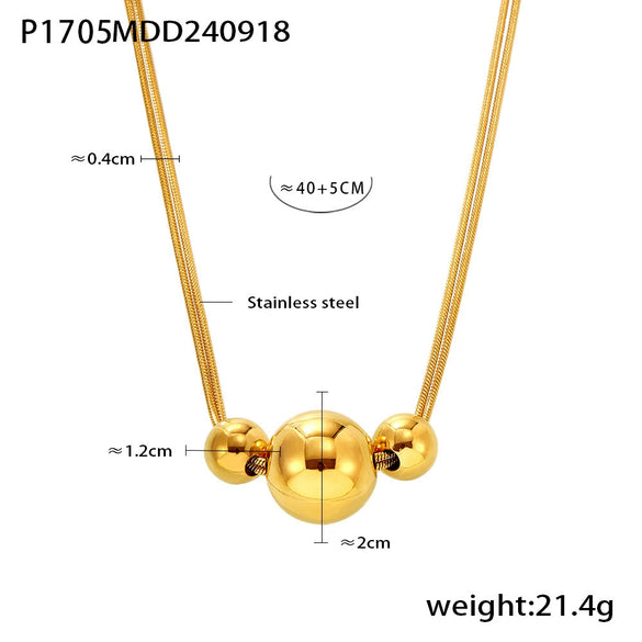 Necklace Titanium Steel Stainless Steel Geometric Style Electroplating Double Layer Stacked Blade Chain Three Beads Design