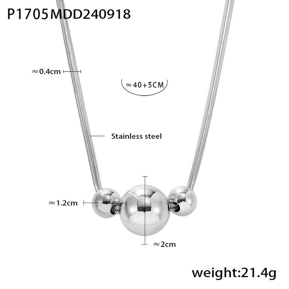 Necklace Titanium Steel Stainless Steel Geometric Style Electroplating Double Layer Stacked Blade Chain Three Beads Design