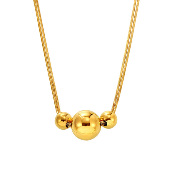 Necklace Titanium Steel Stainless Steel Geometric Style Electroplating Double Layer Stacked Blade Chain Three Beads Design