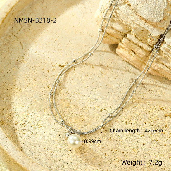 Necklace Titanium Steel Stainless Steel 18K Gold Electroplating Double Chain Pearl Fashion Simple Versatile