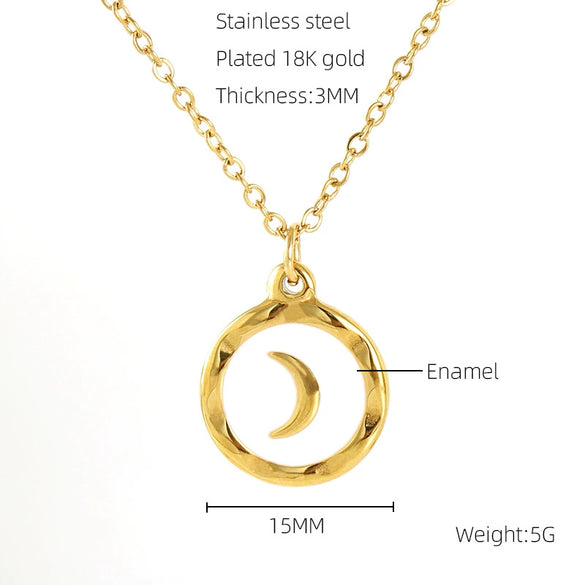 Necklace 316L Stainless Steel 316L Stainless Steel Moon Pendant Dripping Oil Design Couple Style
