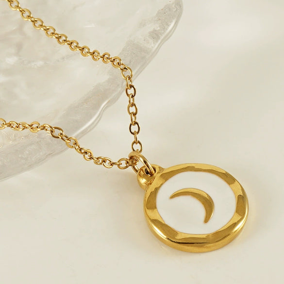 Necklace 316L Stainless Steel 316L Stainless Steel Moon Pendant Dripping Oil Design Couple Style