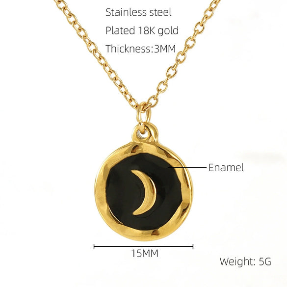 Necklace 316L Stainless Steel 316L Stainless Steel Moon Pendant Dripping Oil Design Couple Style