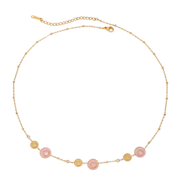 Necklace Titanium Steel Stainless Steel Ocean Vacation Style Pink Daisy Electroplating Women
