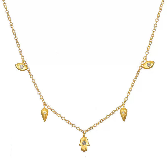 Necklace Titanium Steel Stainless Steel Palm Eyes Devil's Eye Goldplated Electroplating Color Preservation