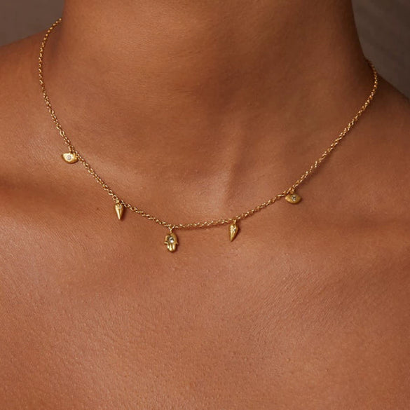 Necklace Titanium Steel Stainless Steel Palm Eyes Devil's Eye Goldplated Electroplating Color Preservation